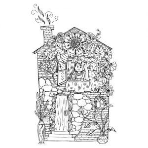 Adult coloring page. Mono color black ink illustration, vector a